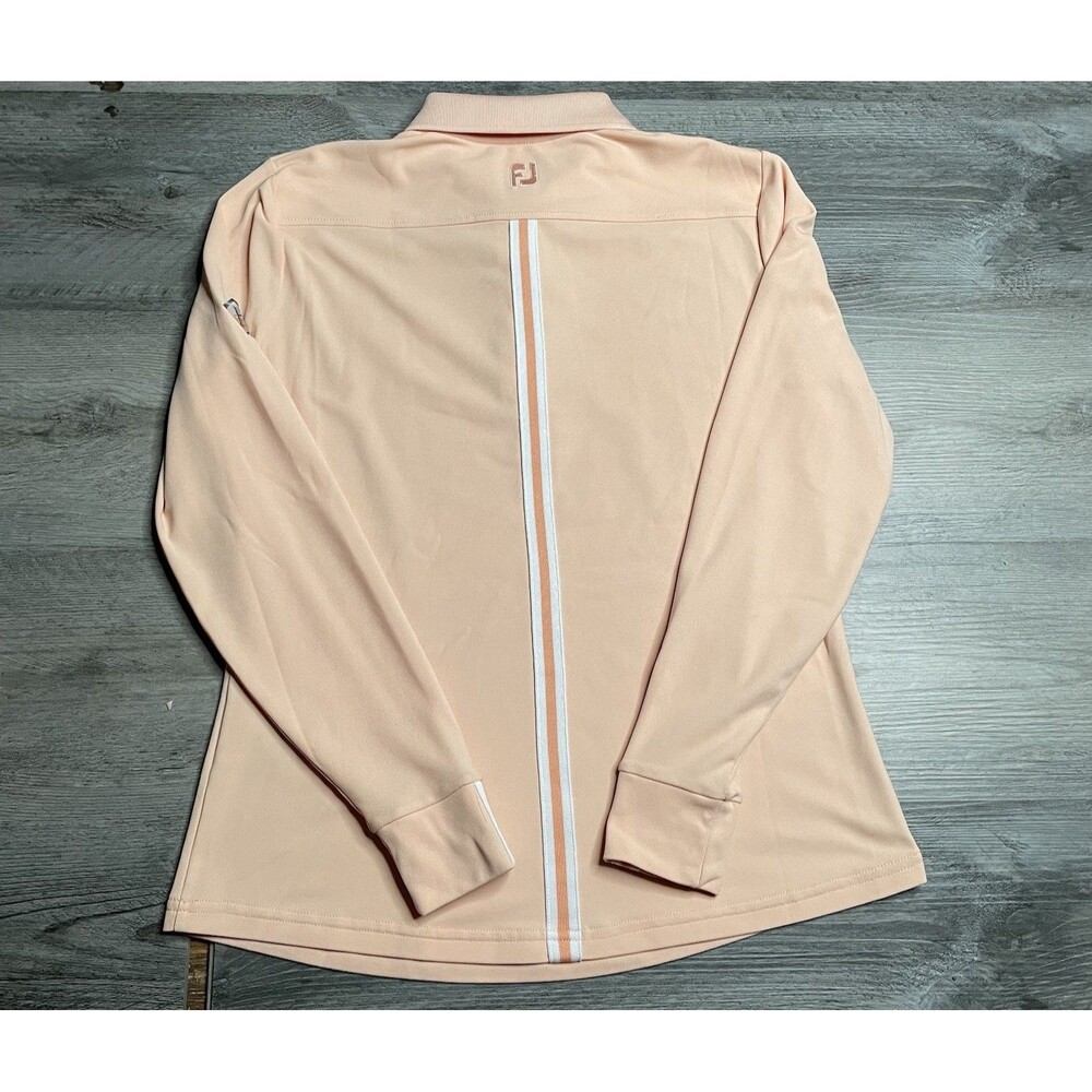 FootJoy Women’s Long Sleeve Golf Shirt Sun Protection Button Polo Peach Stripe/S